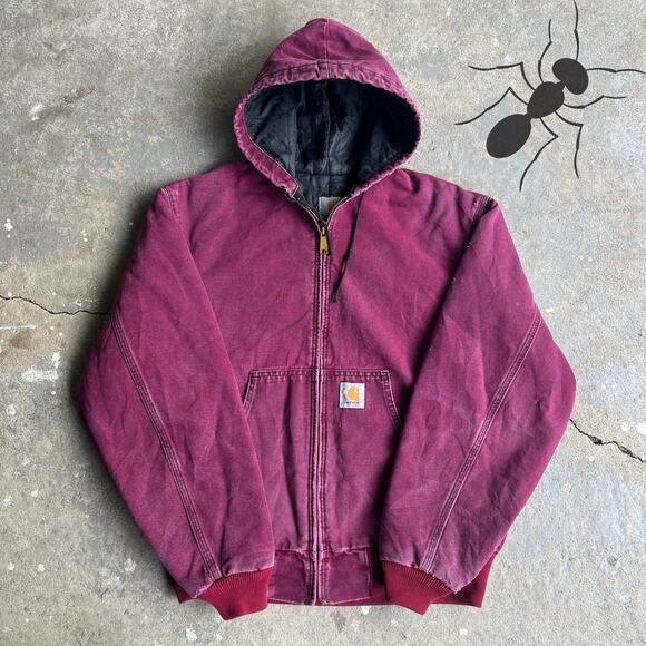 Vintage Carhartt faded red JQ281 active hooded work wear jacket - Picture 1 of 16